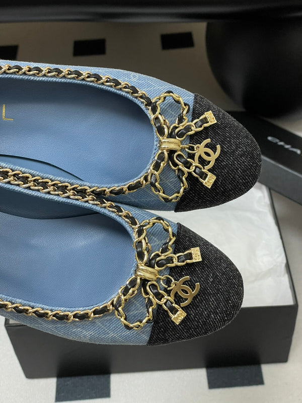 CC 25S 20mm Chain Bow Single Flat Blue Denim Black Grosgrain 247657