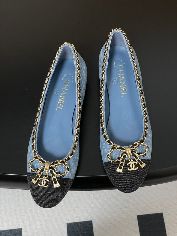 CC 25S 20mm Chain Bow Single Flat Blue Denim Black Grosgrain 247657