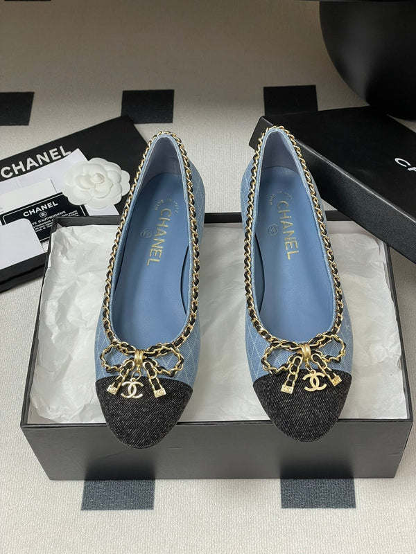 CC 25S 20mm Chain Bow Single Flat Blue Denim Black Grosgrain 247657