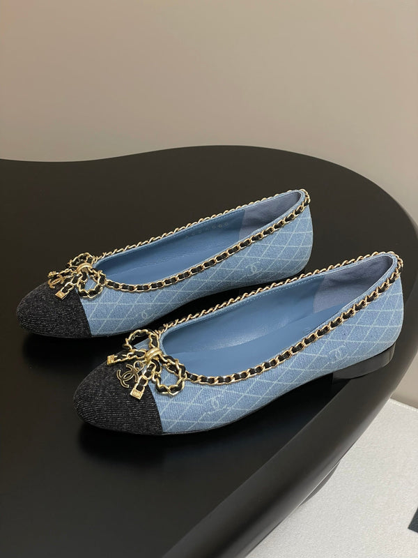 CC 25S 20mm Chain Bow Single Flat Blue Denim Black Grosgrain 247657