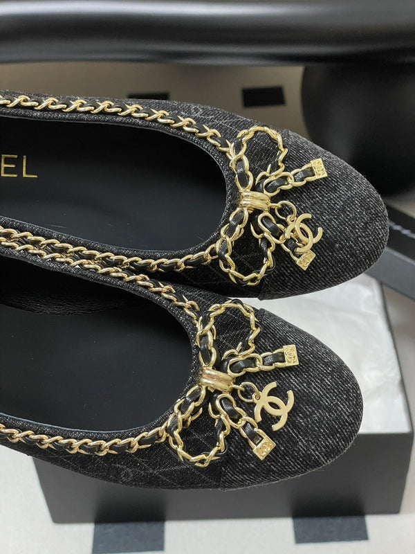 CC 25S 20mm Chain Bow Single Flat Black Denim Black Grosgrain 247659