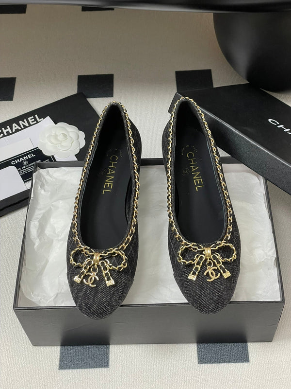 CC 25S 20mm Chain Bow Single Flat Black Denim Black Grosgrain 247659