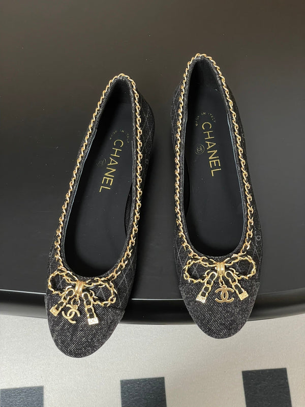 CC 25S 20mm Chain Bow Single Flat Black Denim Black Grosgrain 247659