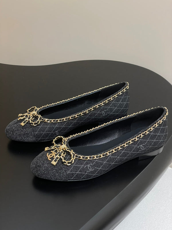 CC 25S 20mm Chain Bow Single Flat Black Denim Black Grosgrain 247659