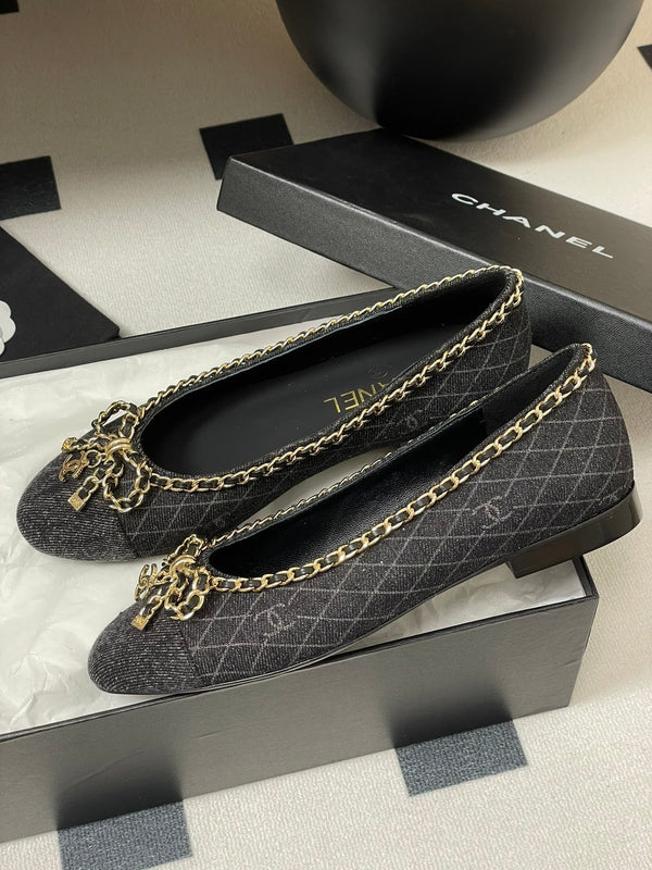 CC 25S 20mm Chain Bow Single Flat Black Denim Black Grosgrain 247659