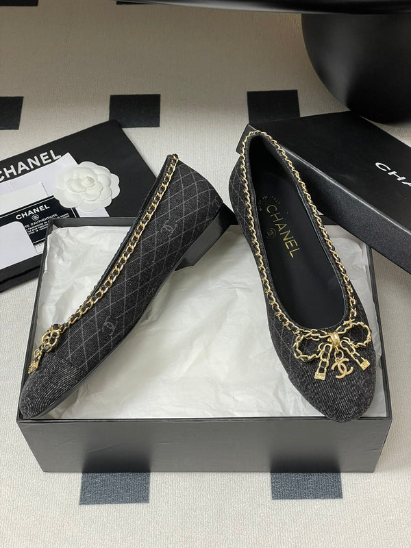 CC 25S 20mm Chain Bow Single Flat Black Denim Black Grosgrain 247659