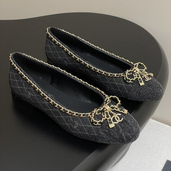 CC 25S 20mm Chain Bow Single Flat Black Denim Black Grosgrain 247659