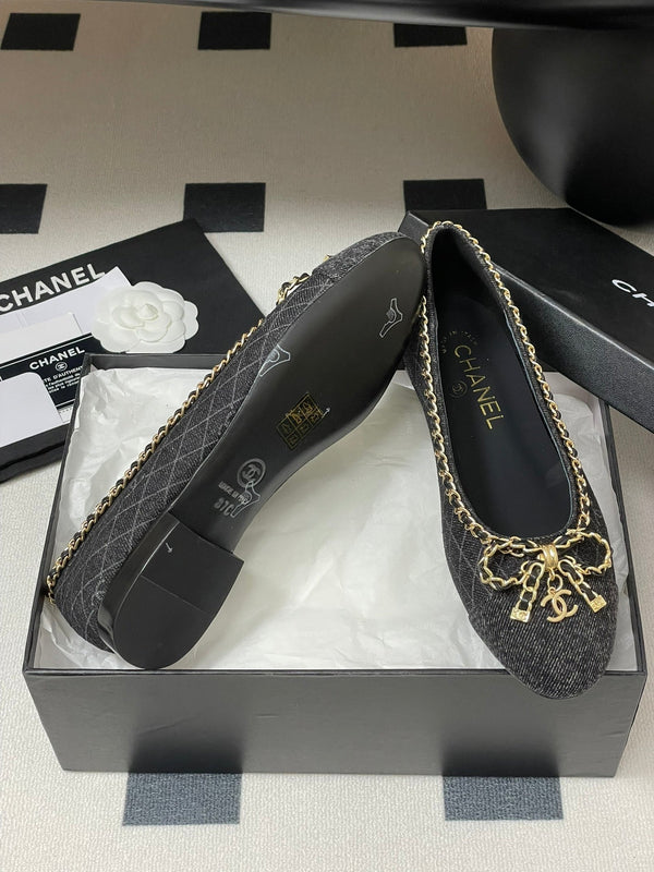 CC 25S 20mm Chain Bow Single Flat Black Denim Black Grosgrain 247659