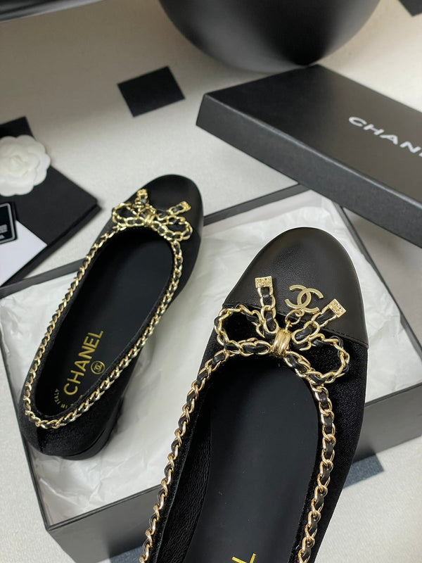 CC 25S 60mm Chain Bow Single Pumps Black Velvet Sheepskin 247660