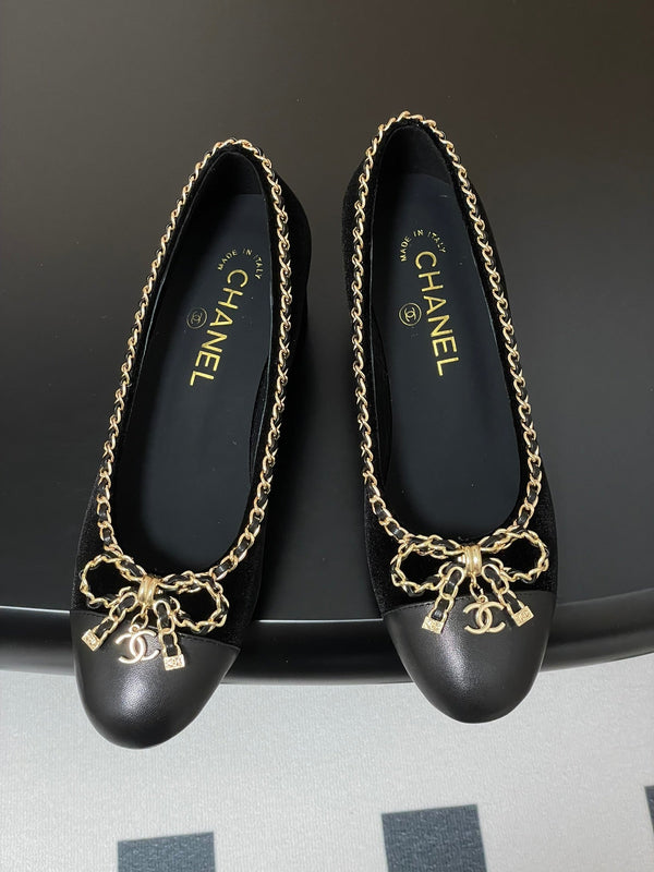 CC 25S 60mm Chain Bow Single Pumps Black Velvet Sheepskin 247660