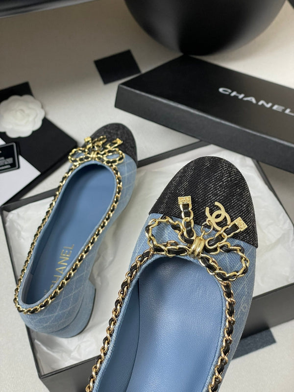 CC 25S 60mm Chain Bow Single Pumps Blue Denim Black Grosgrain 247665