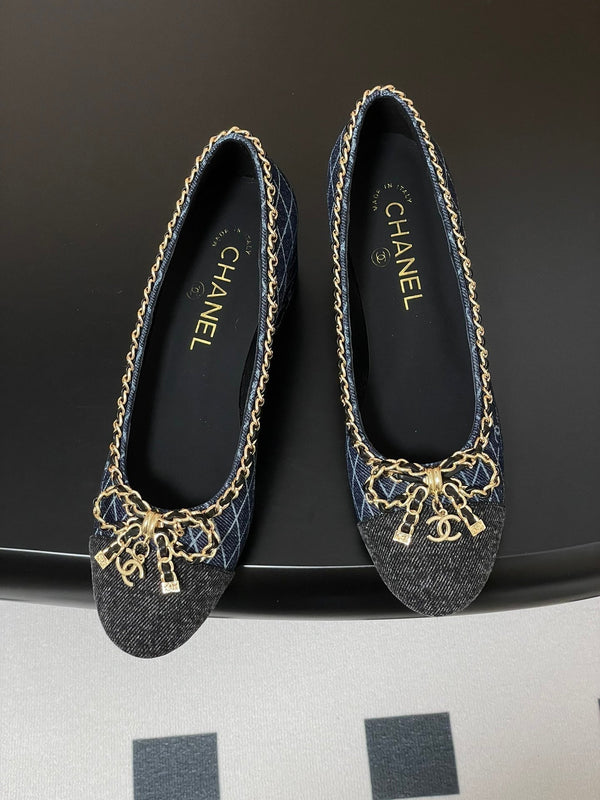 CC 25S 60mm Chain Bow Single Pumps Dark Blue Denim Black Grosgrain 247666