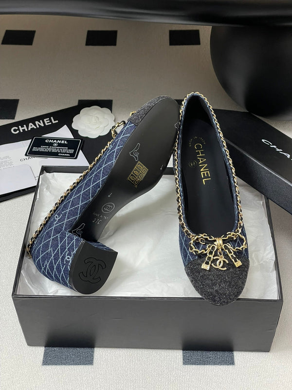 CC 25S 60mm Chain Bow Single Pumps Dark Blue Denim Black Grosgrain 247666