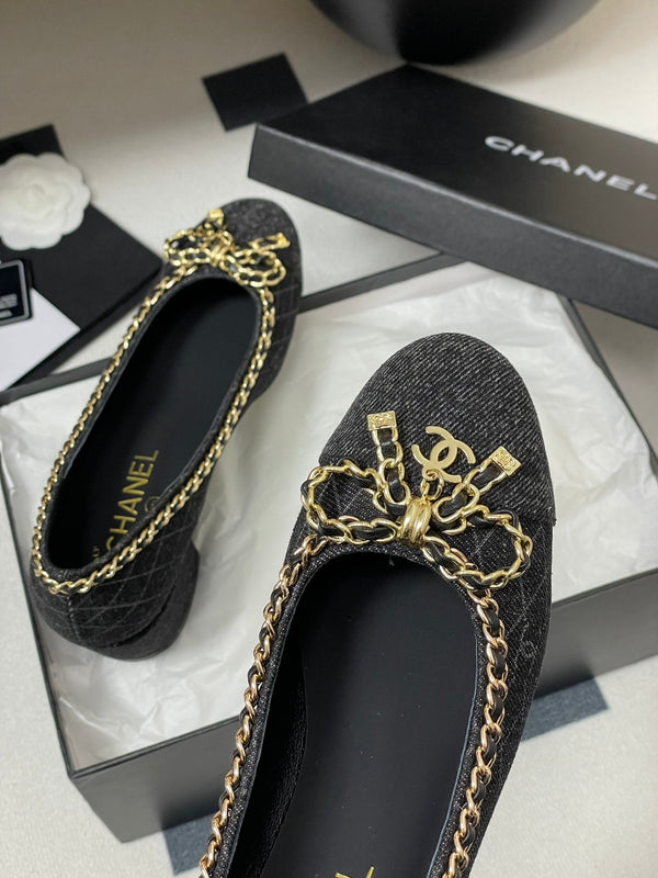 CC 25S 60mm Chain Bow Single Pumps Black Denim Black Grosgrain 247667