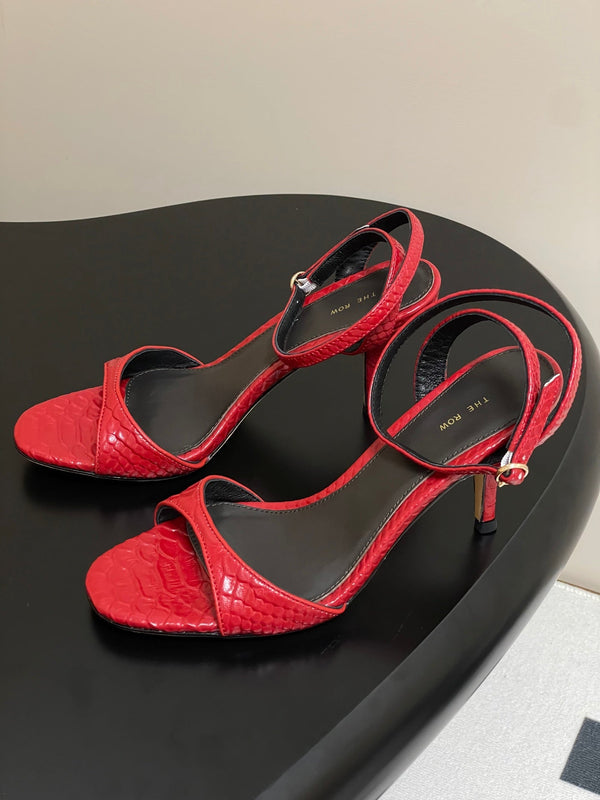The Row 25S Strap High Heel Sandals 85mm Red Snake Pattern Cowhide 286187