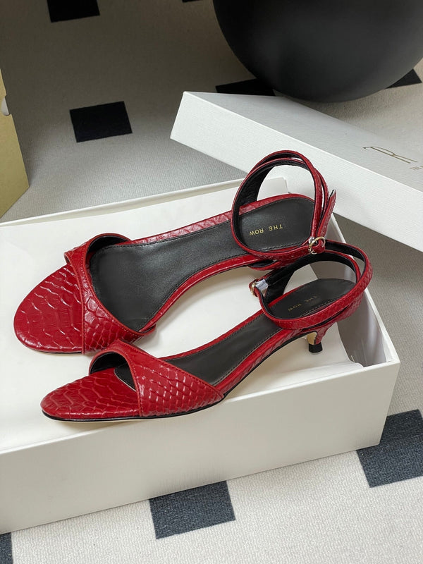 The Row 25S Strap High Heel Sandals 35mm Red Snake Pattern Cowhide 286195