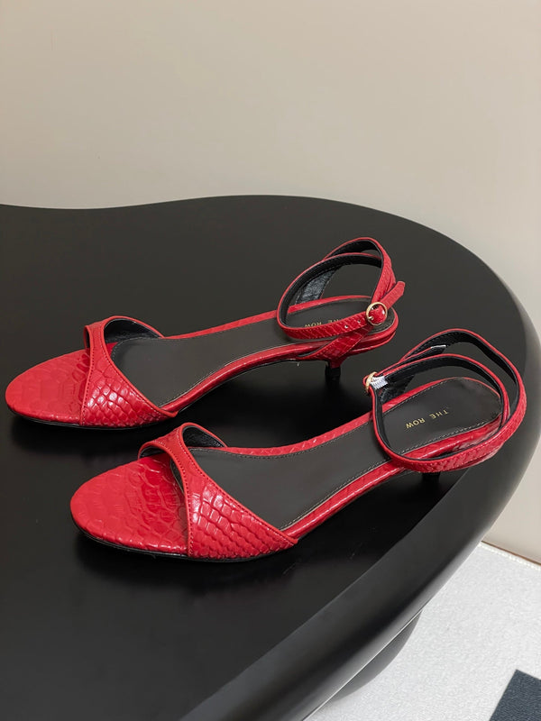 The Row 25S Strap High Heel Sandals 35mm Red Snake Pattern Cowhide 286195