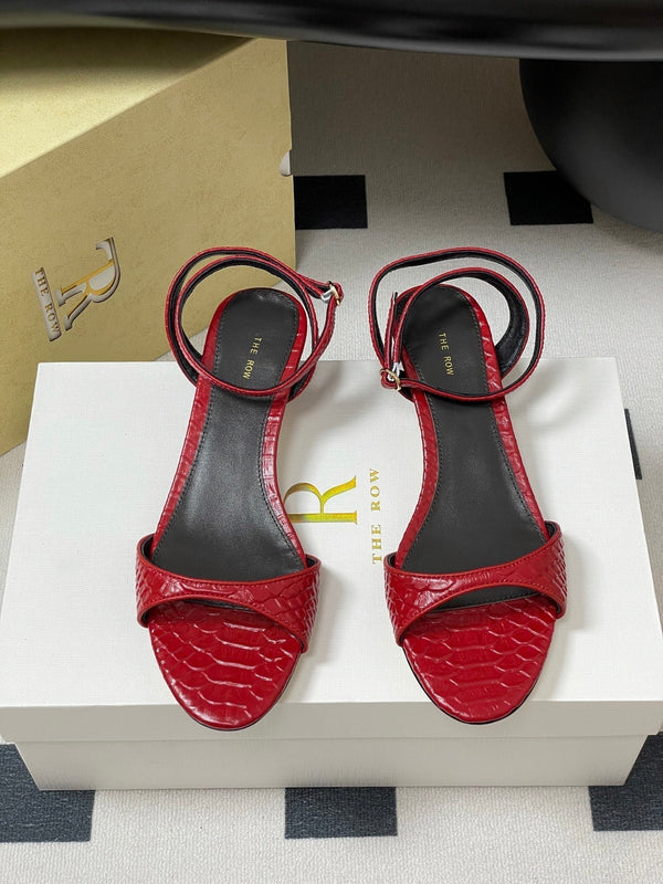 The Row 25S Strap High Heel Sandals 35mm Red Snake Pattern Cowhide 286195