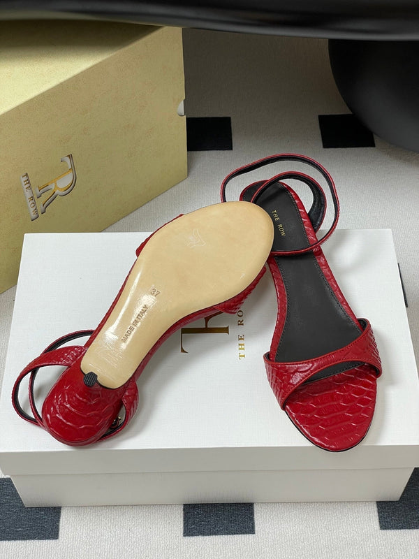 The Row 25S Strap High Heel Sandals 35mm Red Snake Pattern Cowhide 286195
