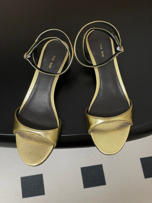 The Row 25S Strap High Heel Sandals 35mm Black Mix Gold Metallic Cowhide 286202