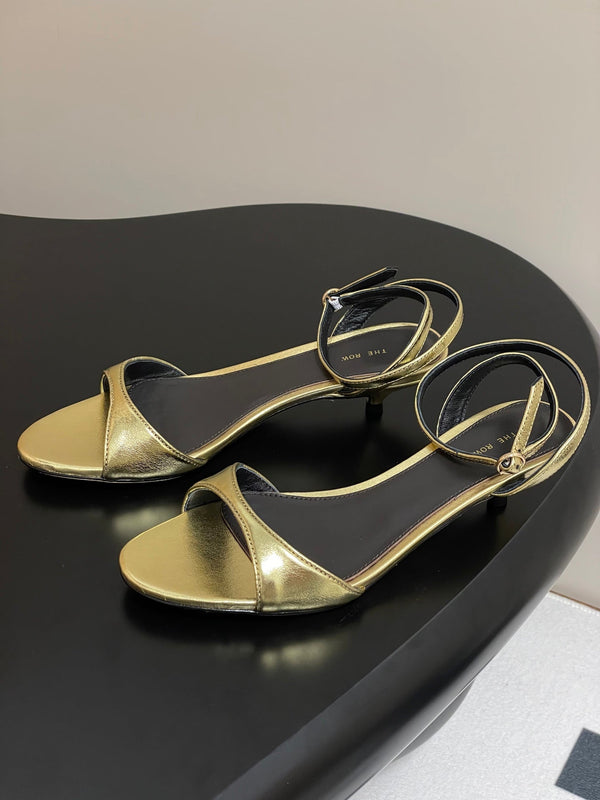 The Row 25S Strap High Heel Sandals 35mm Black Mix Gold Metallic Cowhide 286202