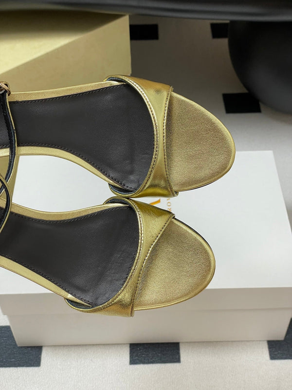 The Row 25S Strap High Heel Sandals 35mm Black Mix Gold Metallic Cowhide 286202