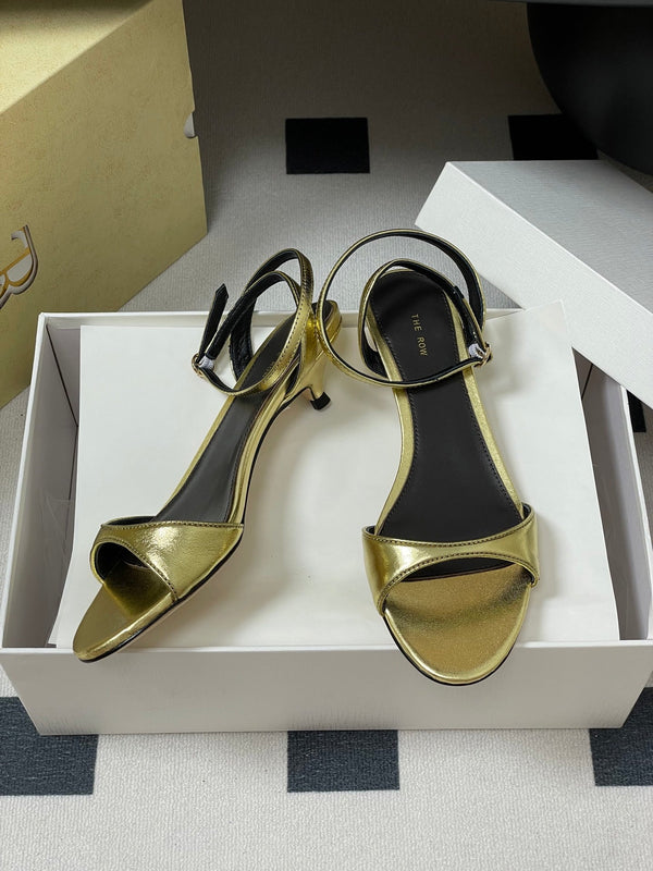 The Row 25S Strap High Heel Sandals 35mm Black Mix Gold Metallic Cowhide 286202