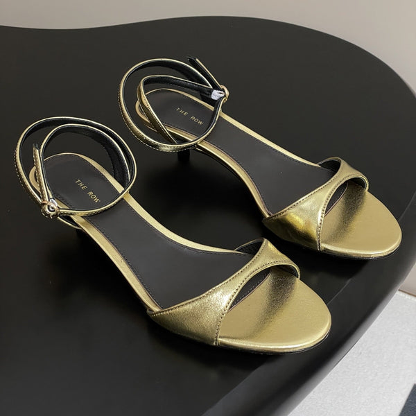 The Row 25S Strap High Heel Sandals 35mm Black Mix Gold Metallic Cowhide 286202