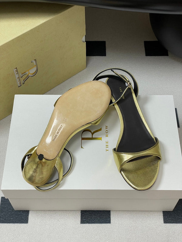 The Row 25S Strap High Heel Sandals 35mm Black Mix Gold Metallic Cowhide 286202