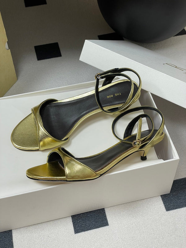 The Row 25S Strap High Heel Sandals 35mm Black Mix Gold Metallic Cowhide 286202