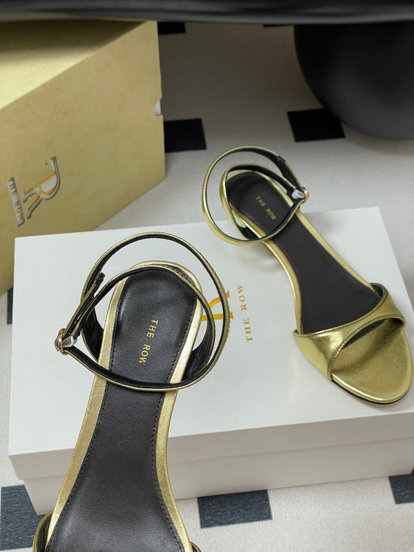 The Row 25S Strap High Heel Sandals 35mm Black Mix Gold Metallic Cowhide 286202