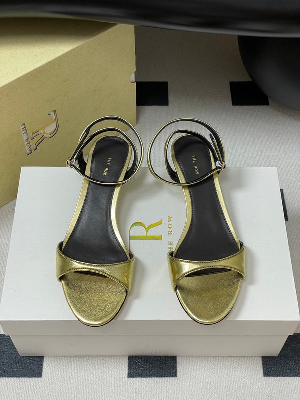 The Row 25S Strap High Heel Sandals 35mm Black Mix Gold Metallic Cowhide 286202