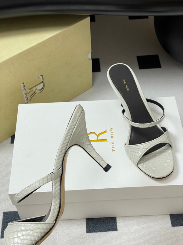 The Row 25S Strap High Heel Mule Sandals 85mm White Snake Pattern Cowhide 286204