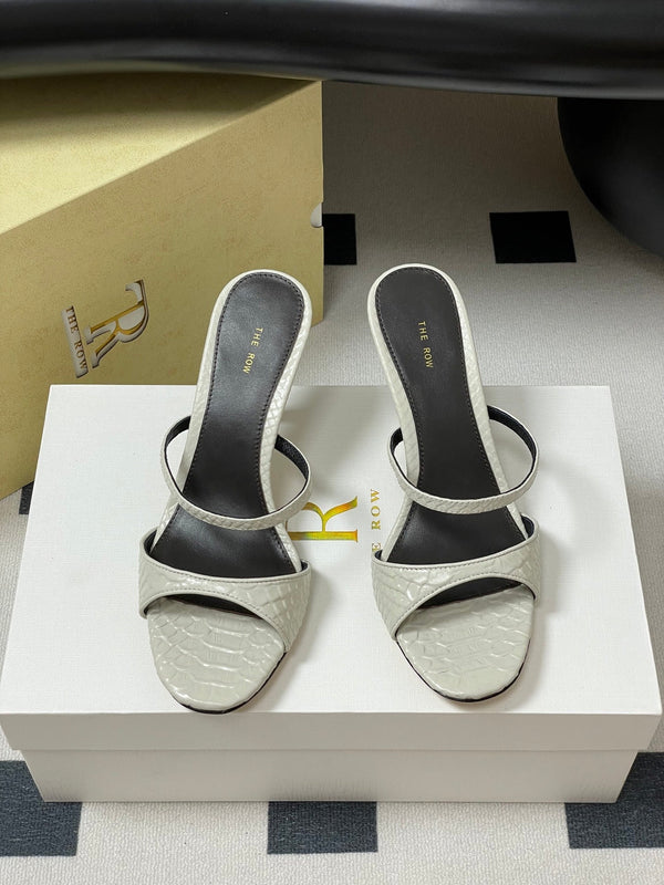 The Row 25S Strap High Heel Mule Sandals 85mm White Snake Pattern Cowhide 286204