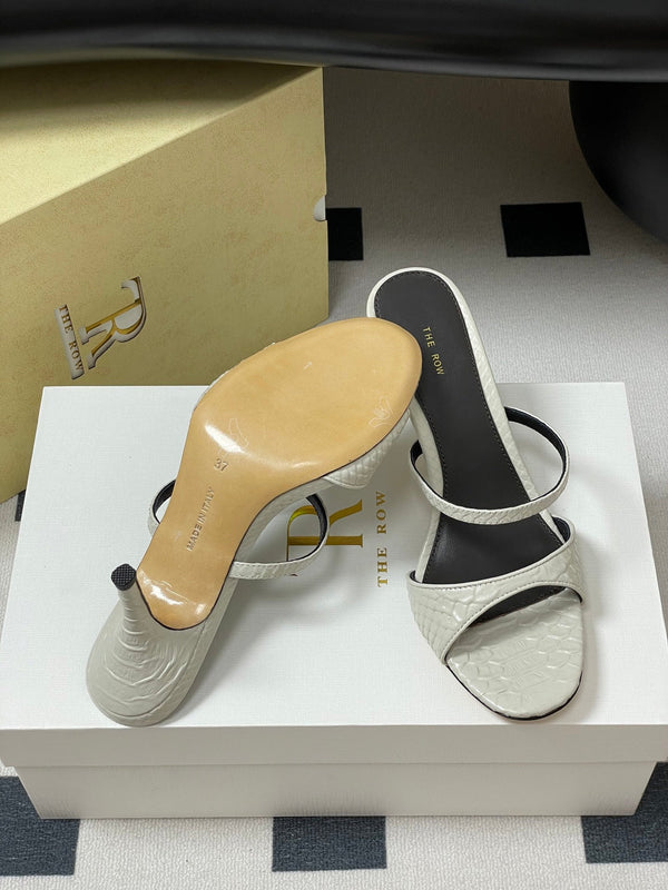 The Row 25S Strap High Heel Mule Sandals 85mm White Snake Pattern Cowhide 286204