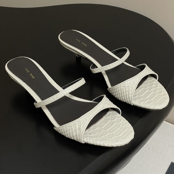 The Row 25S Strap High Heel Mule Sandals 35mm White Snake Pattern Cowhide 286212