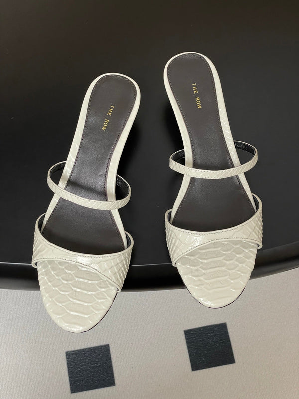 The Row 25S Strap High Heel Mule Sandals 35mm White Snake Pattern Cowhide 286212
