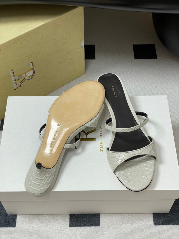 The Row 25S Strap High Heel Mule Sandals 35mm White Snake Pattern Cowhide 286212