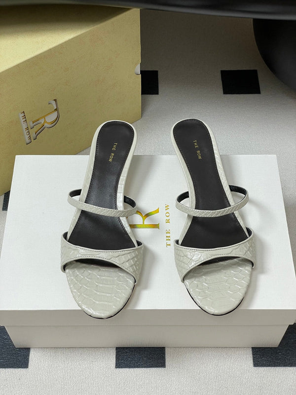 The Row 25S Strap High Heel Mule Sandals 35mm White Snake Pattern Cowhide 286212