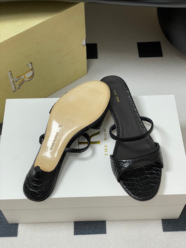 The Row 25S Strap High Heel Mule Sandals 35mm Black Snake Pattern Cowhide 286213