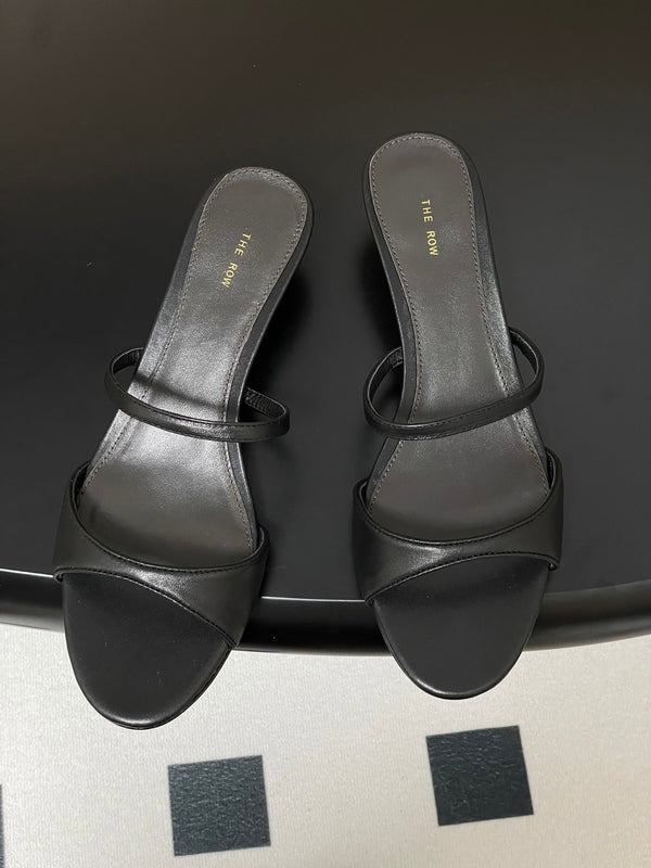 The Row 25S Strap High Heel Mule Sandals 35mm Black Sheepskin 286216