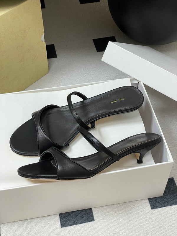 The Row 25S Strap High Heel Mule Sandals 35mm Black Sheepskin 286216