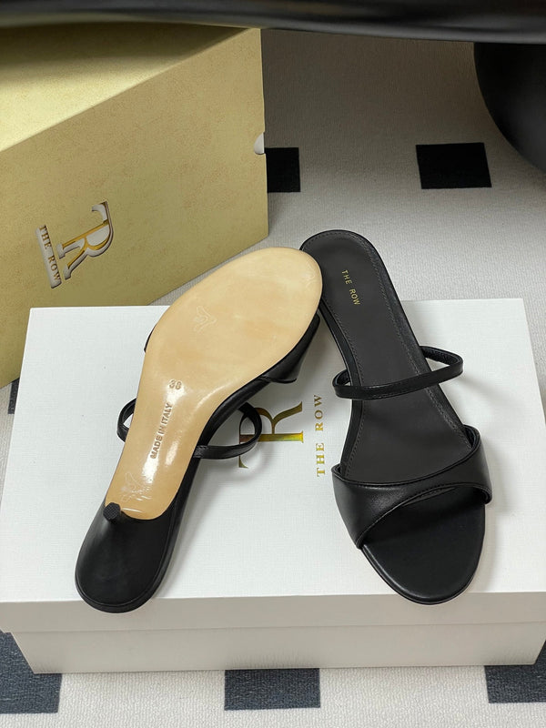 The Row 25S Strap High Heel Mule Sandals 35mm Black Sheepskin 286216