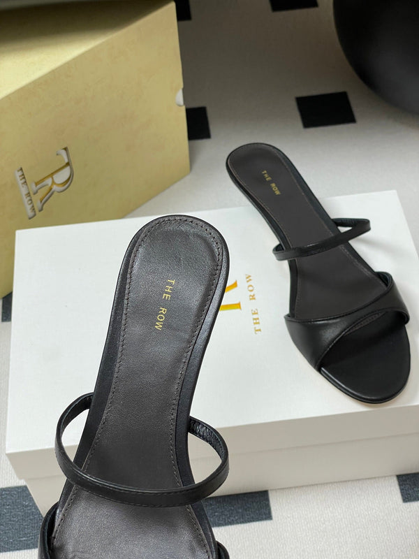 The Row 25S Strap High Heel Mule Sandals 35mm Black Sheepskin 286216