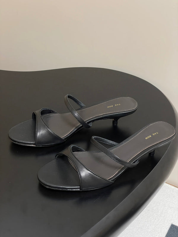 The Row 25S Strap High Heel Mule Sandals 35mm Black Sheepskin 286216