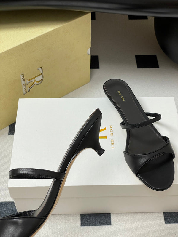 The Row 25S Strap High Heel Mule Sandals 35mm Black Sheepskin 286216