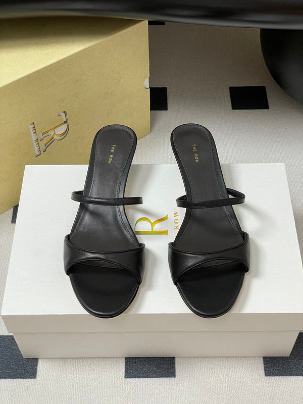The Row 25S Strap High Heel Mule Sandals 35mm Black Sheepskin 286216