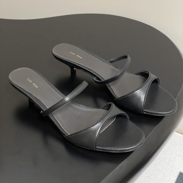 The Row 25S Strap High Heel Mule Sandals 35mm Black Sheepskin 286216