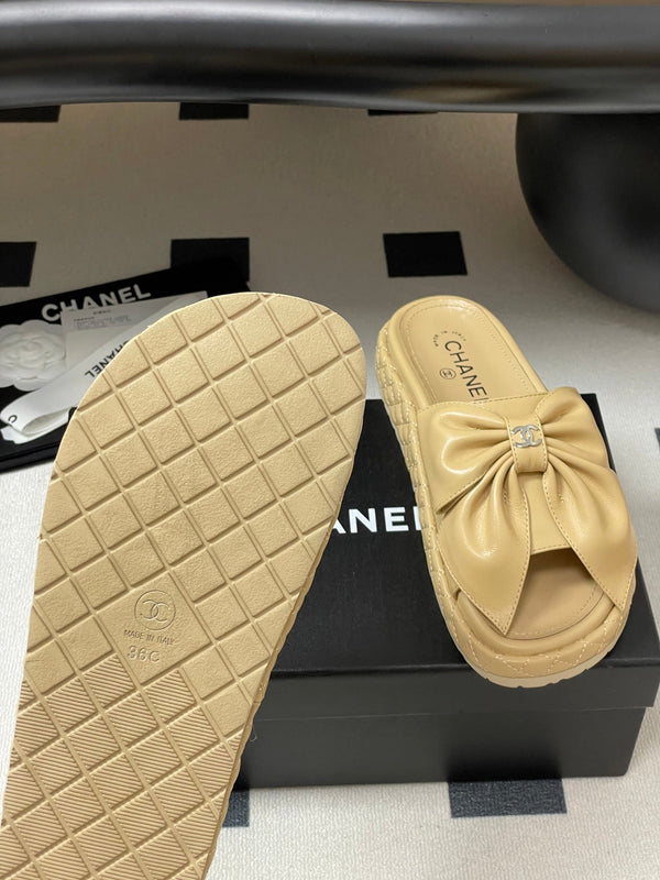 CC 25SS Big Bow Thick-soled Mule Sandals Beige Lambskin 319706