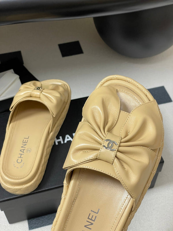 CC 25SS Big Bow Thick-soled Mule Sandals Beige Lambskin 319706